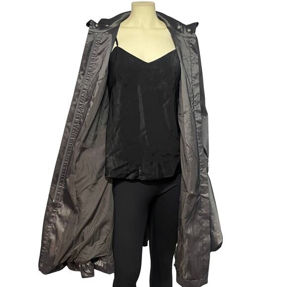 Vtg 90s Joseph Ribkoff Sz 10 Trench Coat Bubble Hem Gray Satin Glam Statement - Picture 5 of 16